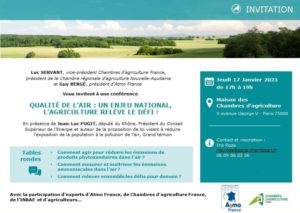 Conférence « Qualité de l’air : un enjeu national, l’agriculture relève le défi ! » @ Maison des Chambres d’agriculture